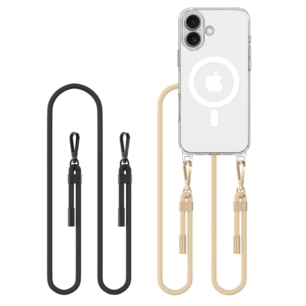 ETUI ZE SMYCZKĄ TECH-PROTECT FLEXAIR CHAIN MAGSAFE IPHONE 16 CZARNĄ I BEŻOWĄ