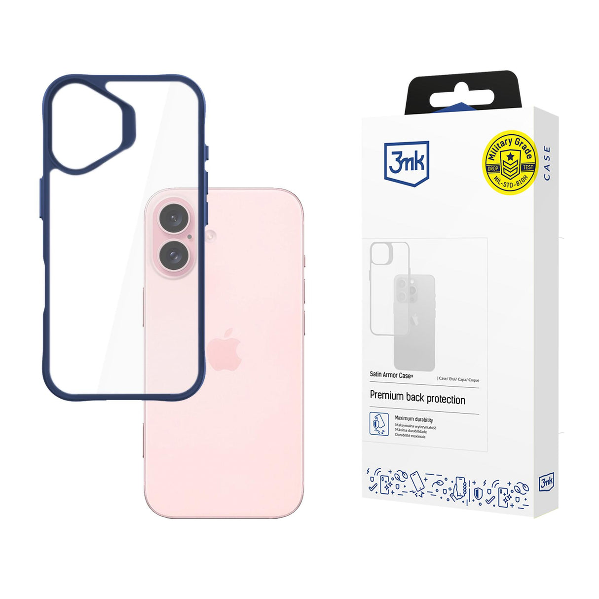 ETUI APPLE IPHONE 16 - 3MK SATIN ARMOR CASE+ BLUE NIEBIESKIE