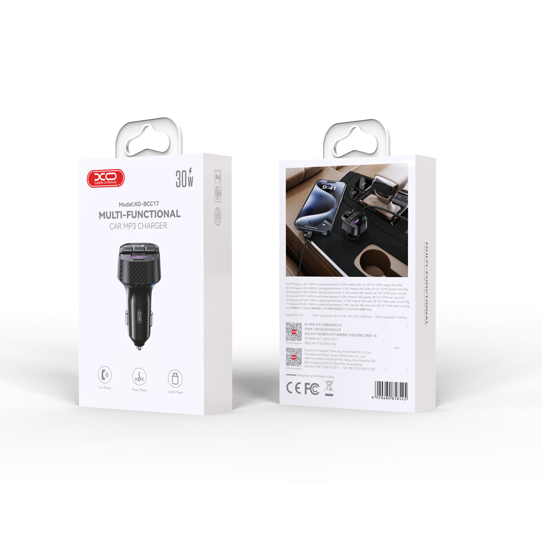XO TRANSMITER FM BCC17 BLUETOOTH MP3 ŁADOWARKA SAMOCHODOWA 30W CZARNA