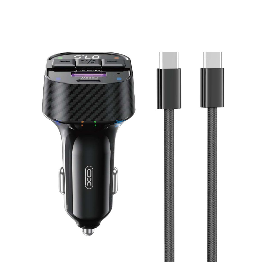 XO TRANSMITER FM BCC17 BLUETOOTH MP3 ŁADOWARKA SAMOCHODOWA 30W CZARNA + KABEL USB-C - USB-C