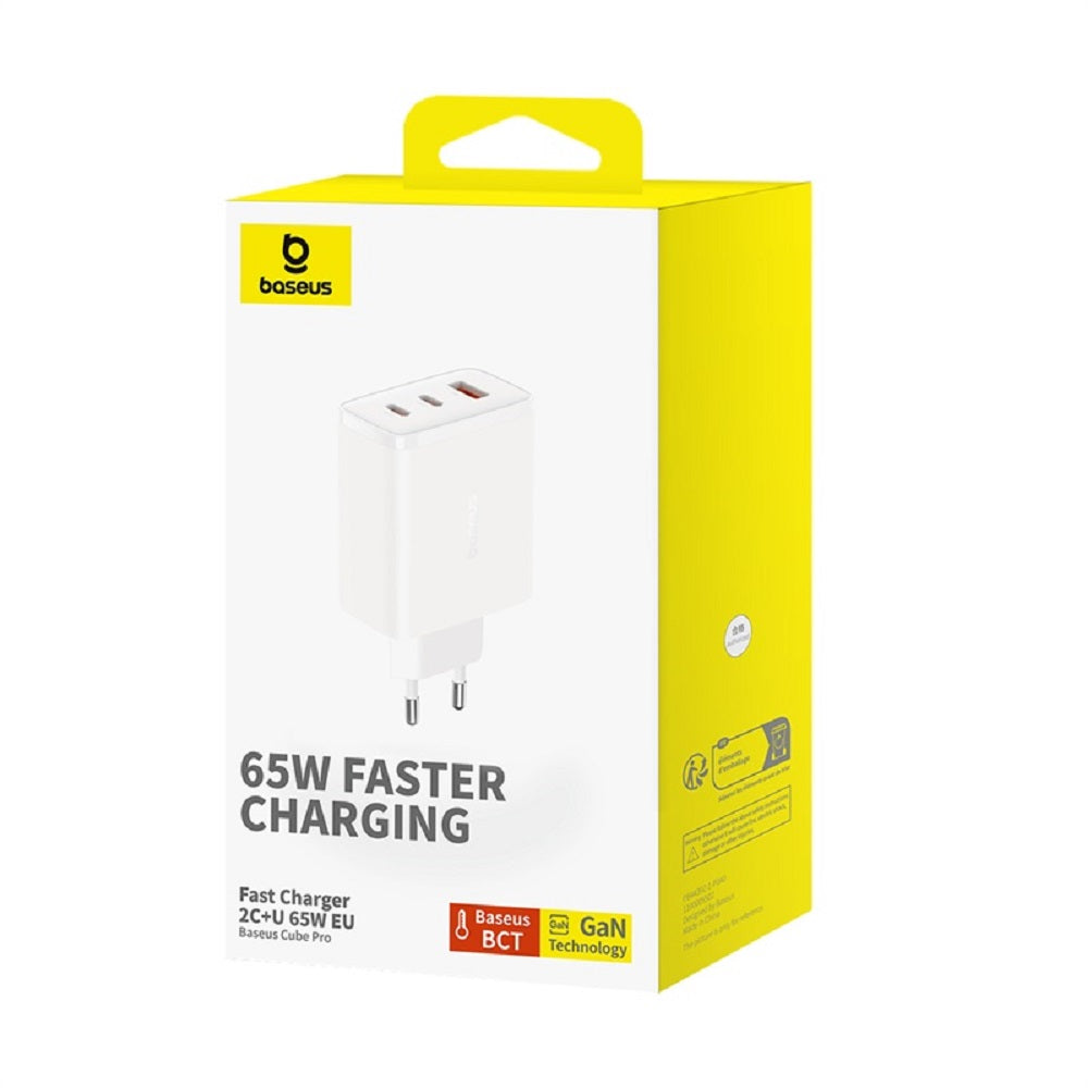 BASEUS ŁADOWARKA SIECIOWA CUBE PRO PD 65W 2X USB-C 1X USB BIAŁA