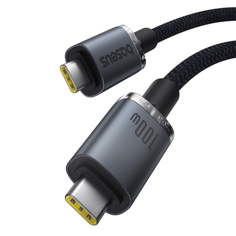 BASEUS KABEL CRYSTAL SHINE USB3.2 FULL-FEATURED FAST-CHARGING DATA CABLE USB-C TO USB-C 100W 1.5M 20GB CLUSTER CZARNY