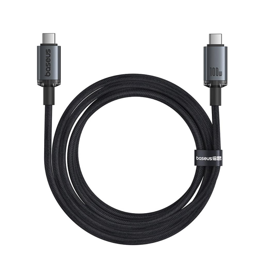 BASEUS KABEL CRYSTAL SHINE USB3.2 FULL-FEATURED FAST-CHARGING DATA CABLE USB-C TO USB-C 100W 1.5M 20GB CLUSTER CZARNY
