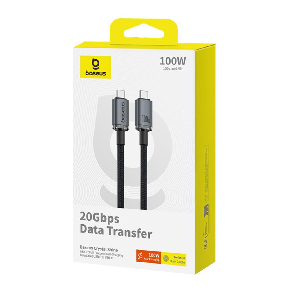 BASEUS KABEL CRYSTAL SHINE USB3.2 FULL-FEATURED FAST-CHARGING DATA CABLE USB-C TO USB-C 100W 1.5M 20GB CLUSTER CZARNY