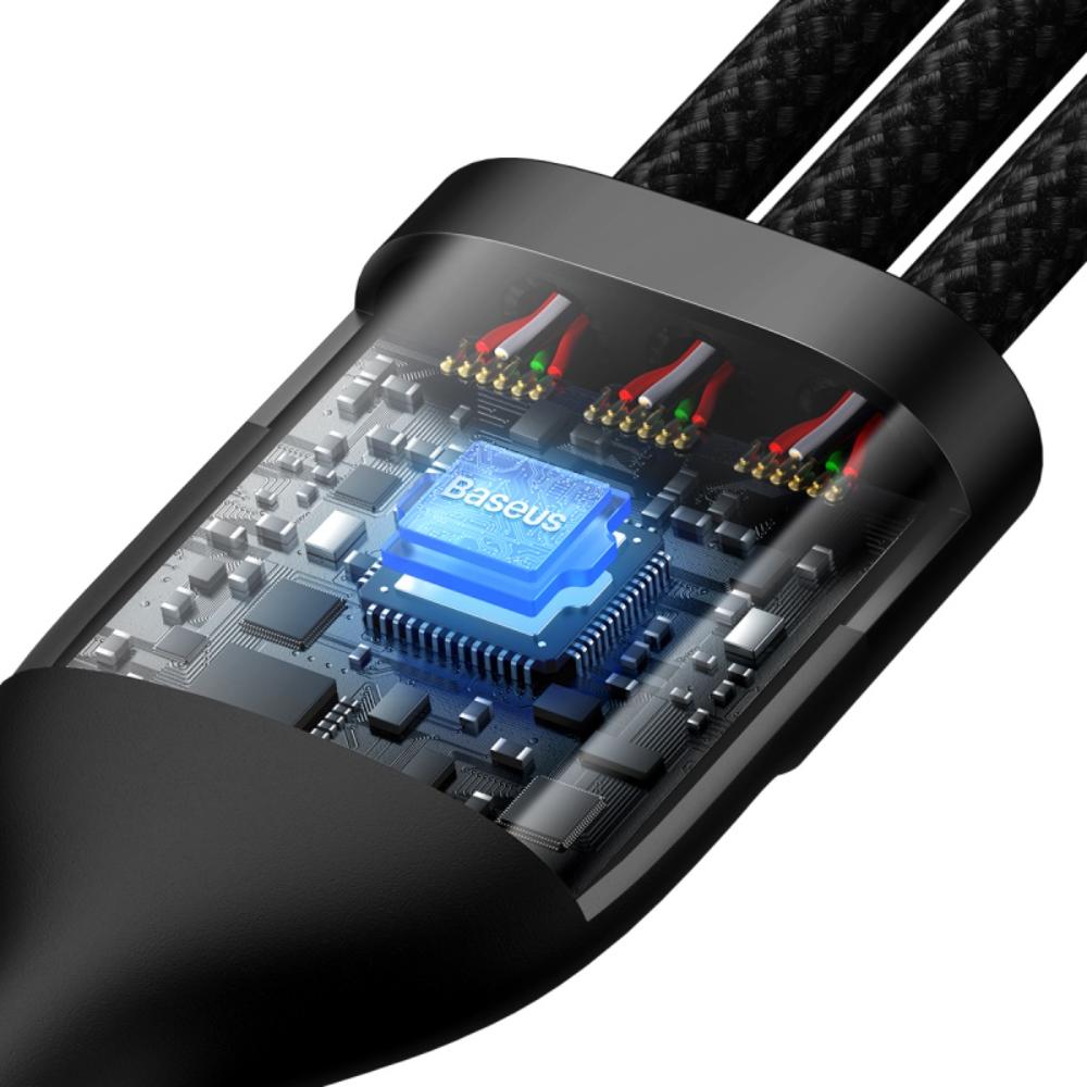 BASEUS KABEL 3W1 FLASH II USB + USB-C - LIGHTNING + USB-C + MICRO USB 1,5 M 3,5A CZARNY 100W