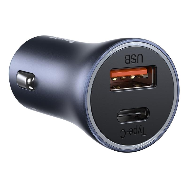 BASEUS ŁADOWARKA SAMOCHODOWA GOLDEN CONTACTOR PRO 1X USB 1X USB-C QC 40W CZARNY + KABEL USB - USB-C 5A