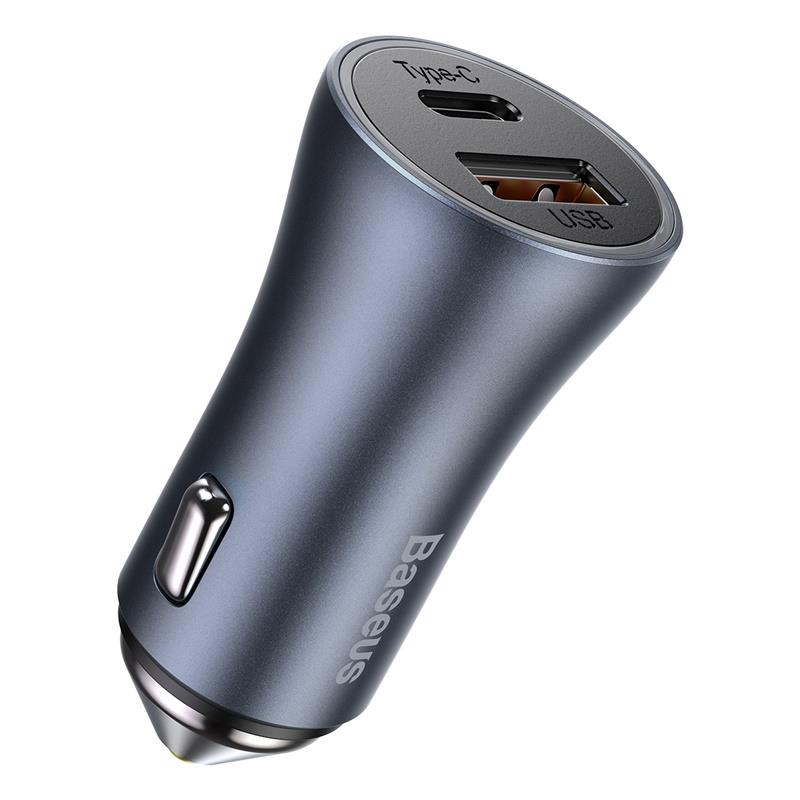 BASEUS ŁADOWARKA SAMOCHODOWA GOLDEN CONTACTOR PRO 1X USB 1X USB-C QC 40W CZARNY + KABEL USB - USB-C 5A