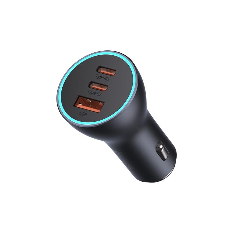 BASEUS ŁADOWARKA SAMOCHODOWA GOLDEN CONTACTOR PRO TRIPLE FAST 1X USB 2X USB-C 65W SZARA