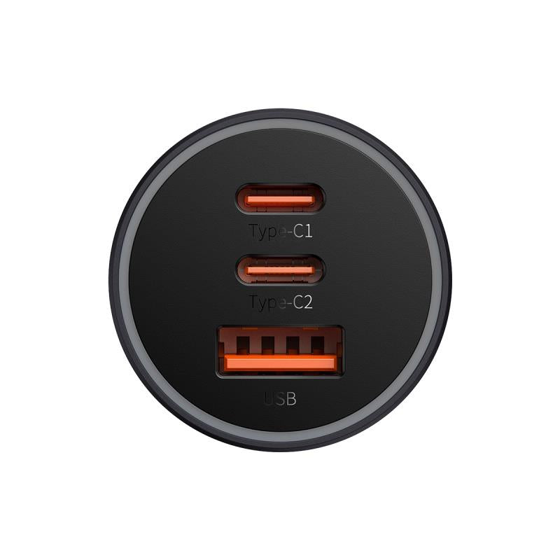 BASEUS ŁADOWARKA SAMOCHODOWA GOLDEN CONTACTOR PRO TRIPLE FAST 1X USB 2X USB-C 65W SZARA