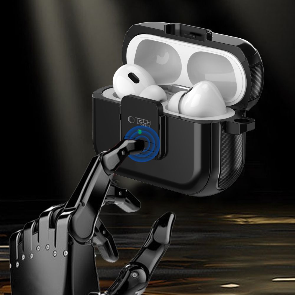 ETUI NA SŁUCHAWKI  TECH-PROTECT DEFENDER HOOK MAGSAFE APPLE AIRPODS PRO 1 / 2 CZARNE