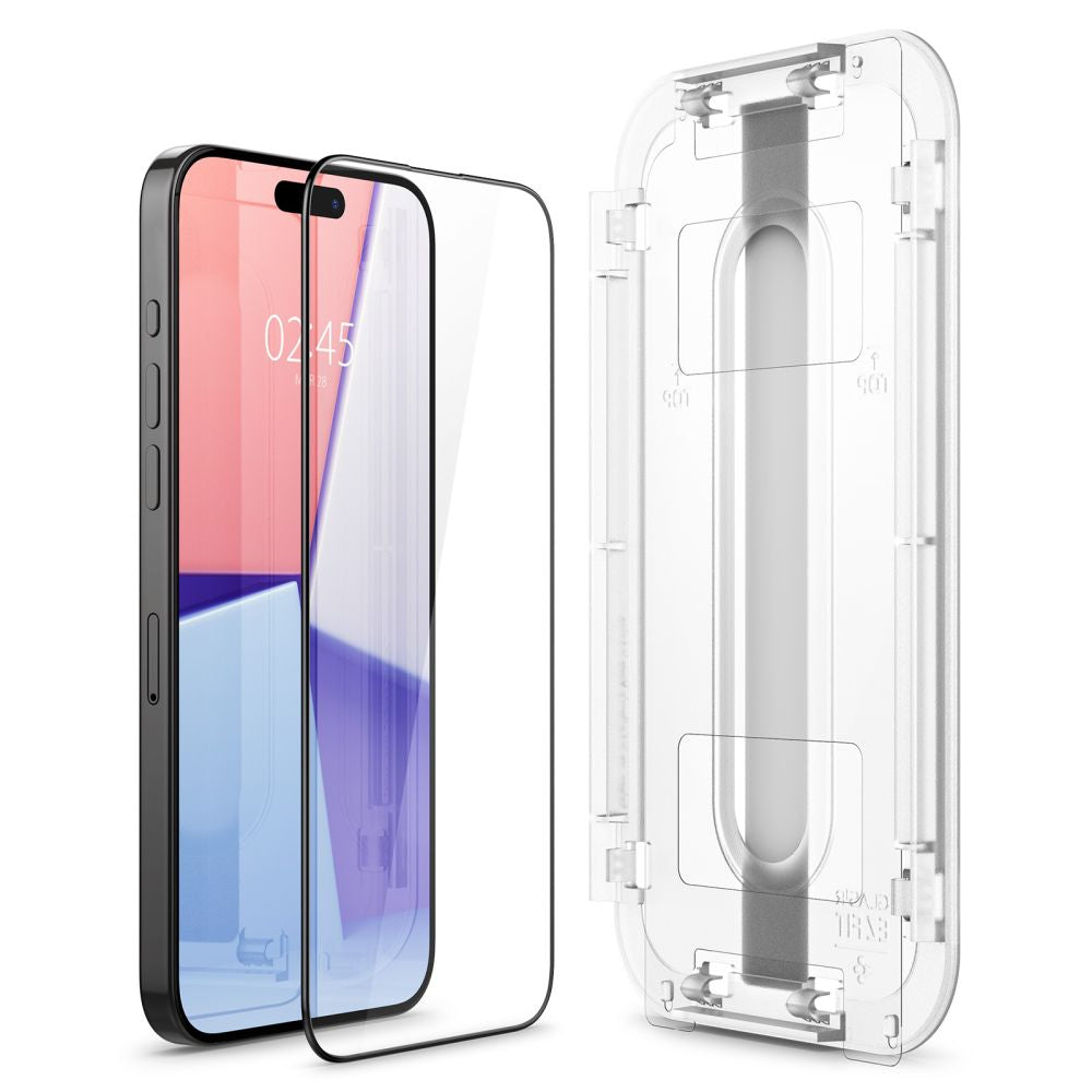 SZKŁO HARTOWANE SPIGEN GLAS.TR ”EZ FIT” FC 2-PACK IPHONE 15 PRO MAX BLACK CZARNA RAMKA
