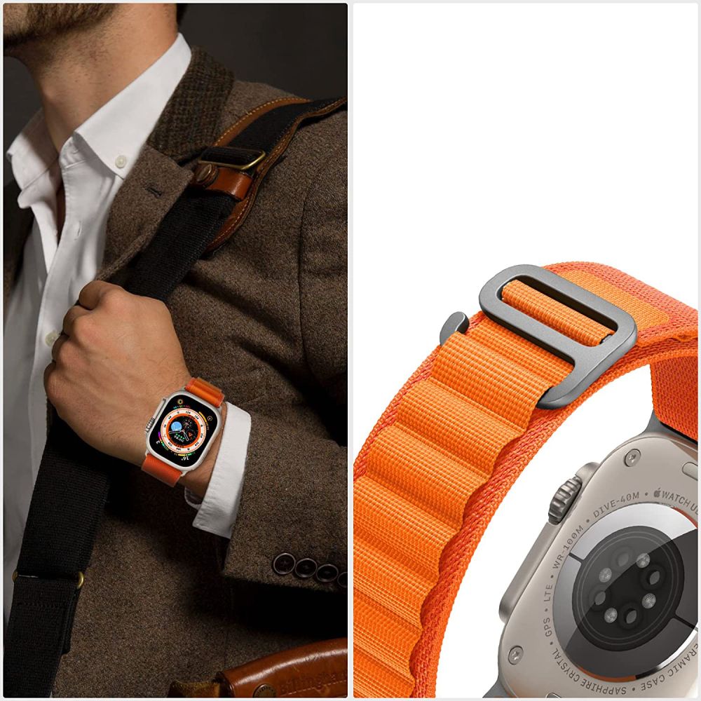 PASEK TECH-PROTECT NYLON PRO APPLE WATCH 6 / 7 / 8 / 9 / 10 / SE / ULTRA 1 / 2 (44 / 45 / 46 / 49 MM) ORANGE POMARAŃCZOWY