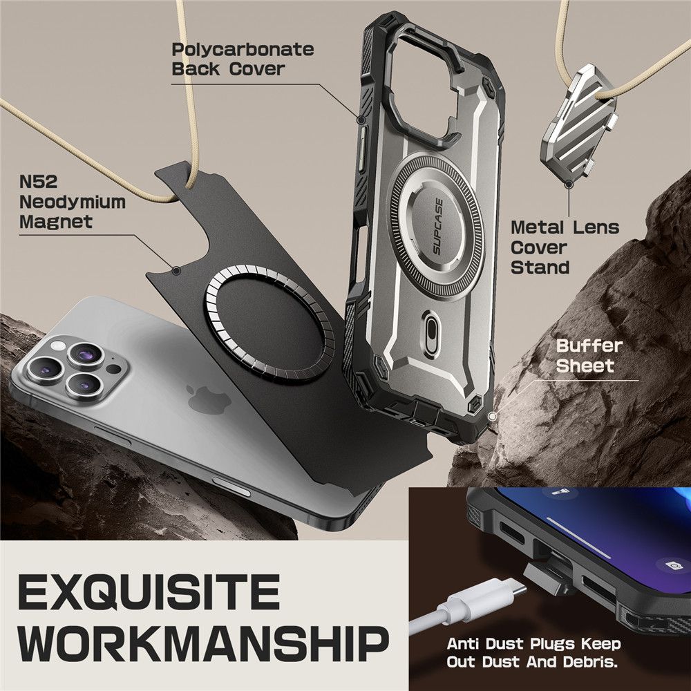 ETUI SUPCASE UB XT MAG MAGSAFE IPHONE 16 PRO TIGREY SZARE