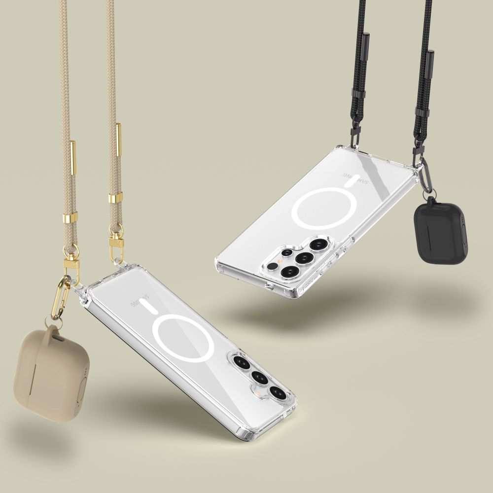 ETUI ZE SMYCZKĄ TECH-PROTECT FLEXAIR CHAIN MAGSAFE SAMSUNG GALAXY S25 CZARNĄ I BEŻOWĄ