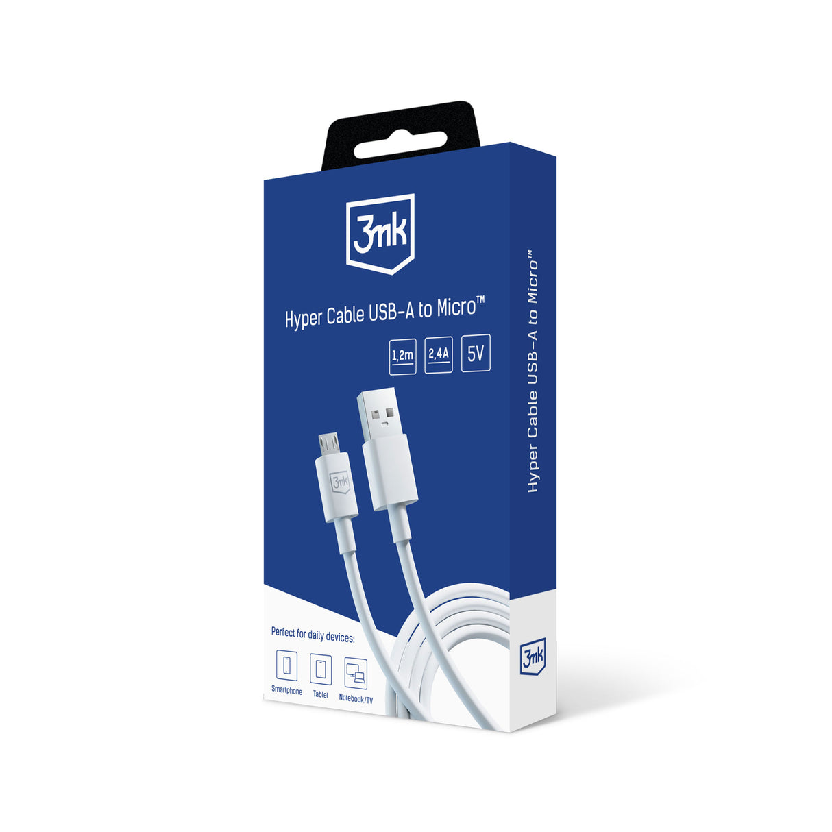 KABEL 3MK HYPER CABLE A TO MICRO 1.2M 5V 2,4A WHITE BIAŁY