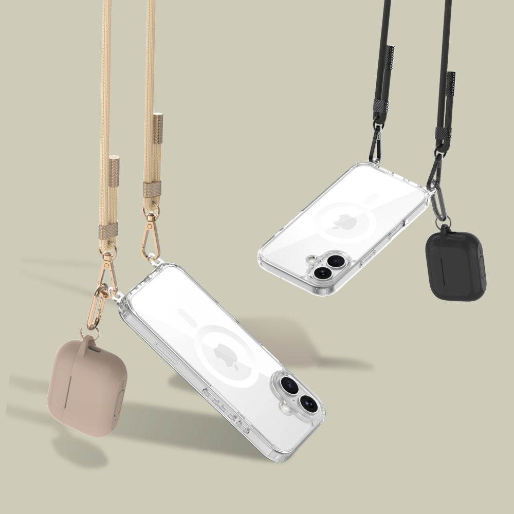 ETUI ZE SMYCZKĄ TECH-PROTECT FLEXAIR CHAIN MAGSAFE IPHONE 16 CZARNĄ I BEŻOWĄ