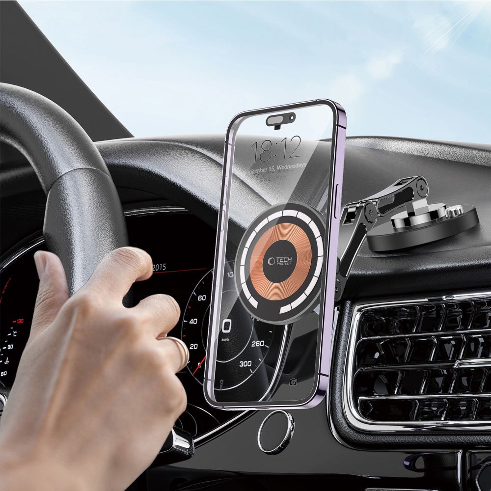 UCHWYT SAMOCHODOWY NA KOKPIT Z ŁADOWANIEM INDUKCYJNYM TECH-PROTECT MM15W-V8 MAGNETIC MAGSAFE WIRELESS CHARGER 15W CZARNY