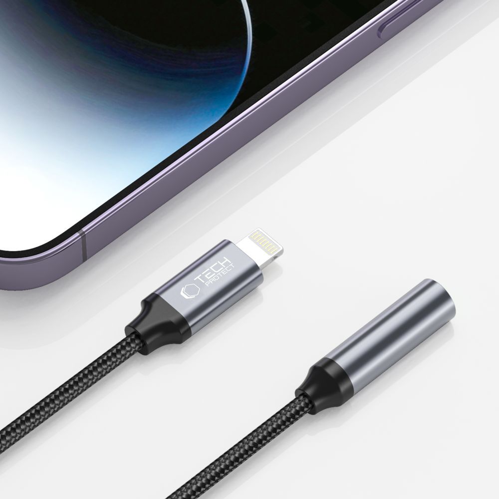 ADAPTER TECH-PROTECT LIGHTNING DO MINI JACK 3.5MM BLACK CZARNY