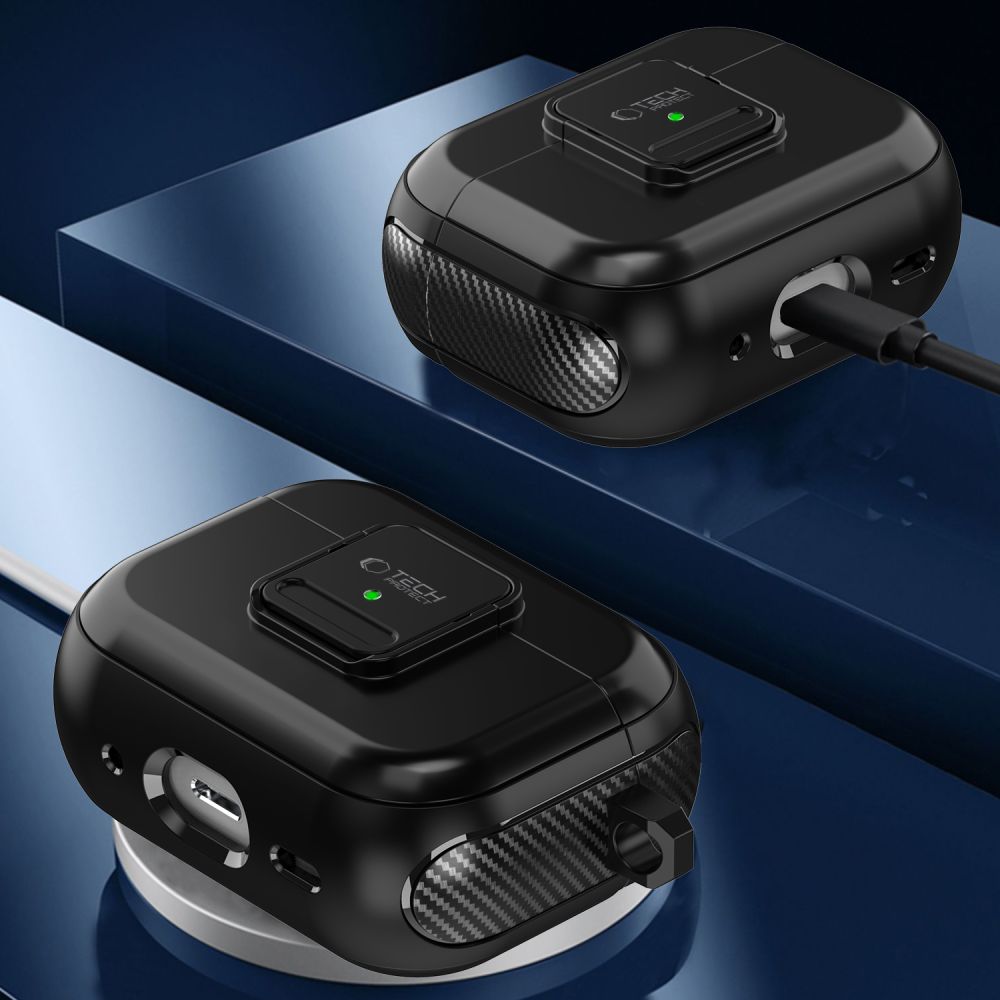 ETUI NA SŁUCHAWKI  TECH-PROTECT DEFENDER HOOK MAGSAFE APPLE AIRPODS PRO 1 / 2 CZARNE