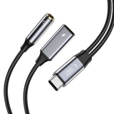 KABEL ADAPTER TECH-PROTECT ULTRABOOST CABLE ADAPTER PD60W/6A TYPE-C TO MINI JACK 3.5MM & TYPE-C CZARNY