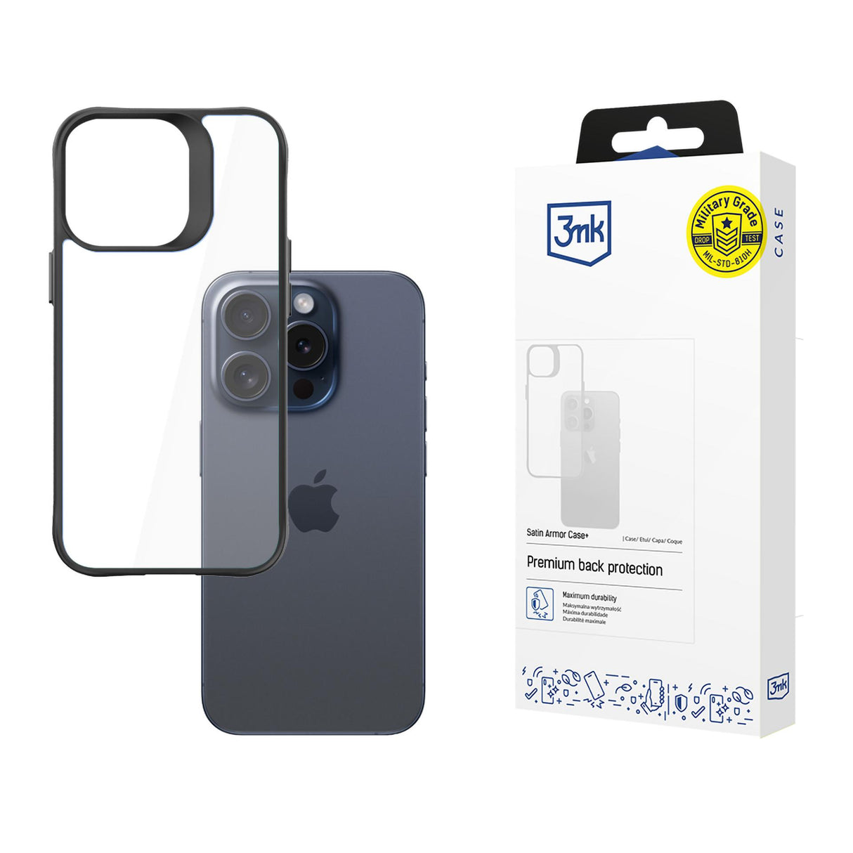 ETUI APPLE IPHONE 15 PRO - 3MK SATIN ARMOR CASE+  CZARNE
