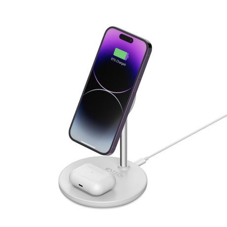 ŁADOWARKA INDUKCYJNA 2W1 TECH-PROTECT QI15W-A21 2IN1 MAGNETIC MAGSAFE WIRELESS CHARGER BIAŁA