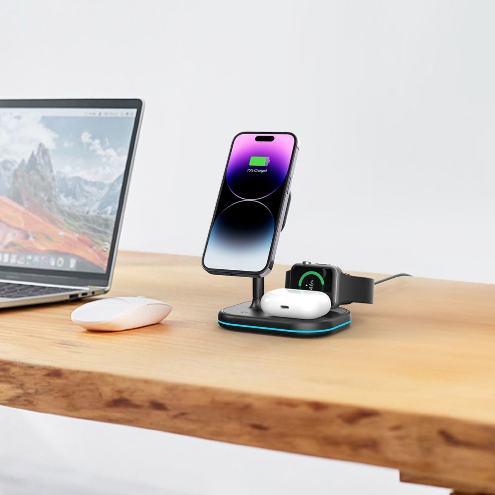 ŁADOWARKA INDUKCYJNA 3W1 TECH-PROTECT QI15W-A27 3IN1 MAGNETIC MAGSAFE WIRELESS CHARGER CZARNA