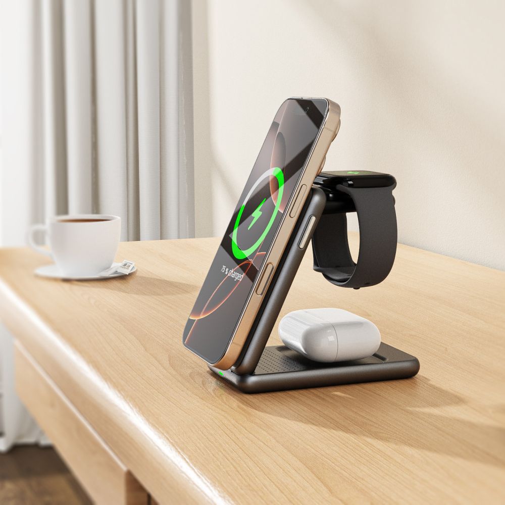 ŁADOWARKA INDUKCYJNA 3W1 TECH-PROTECT QI15W-A42 3IN1 MAGNETIC MAGSAFE WIRELESS CHARGER ZŁOTA