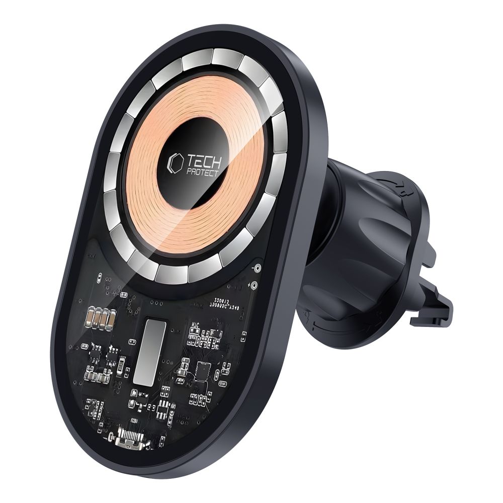UCHWYT SAMOCHODOWY DO KRATKI, KOKPIT I SZYBĘ Z ŁADOWANIEM INDUKCYJNYM TECH-PROTECT MM15W-V6 MAGNETIC MAGSAFE DASHBOARD & VENT CAR MOUNT WIRELESS CHARGER 15W CZARNY