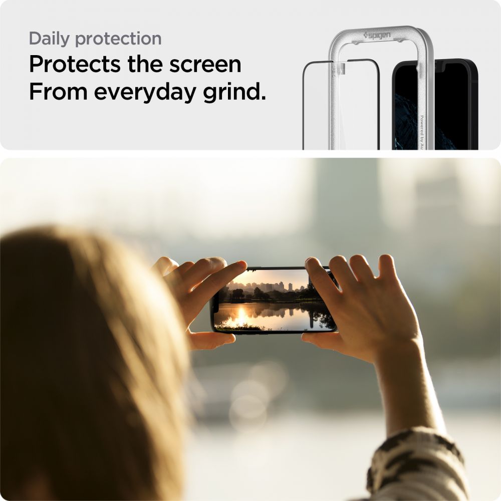 SZKŁO HARTOWANE SPIGEN ALM GLASS FC 2-PACK IPHONE 13 / 13 PRO / 14 / 16E BLACK CZARNA RAMKA