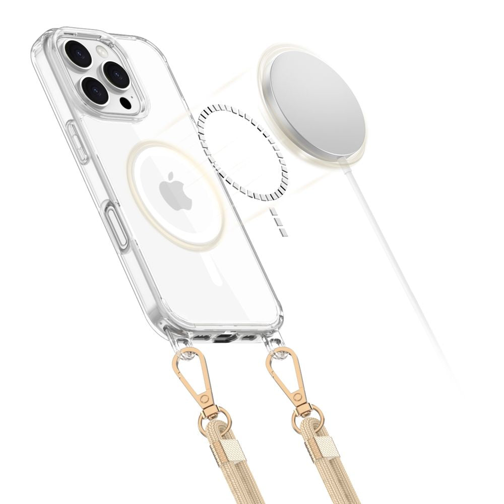 ETUI ZE SMYCZKĄ TECH-PROTECT FLEXAIR CHAIN MAGSAFE IPHONE 16 PRO CZARNĄ I BEŻOWĄ