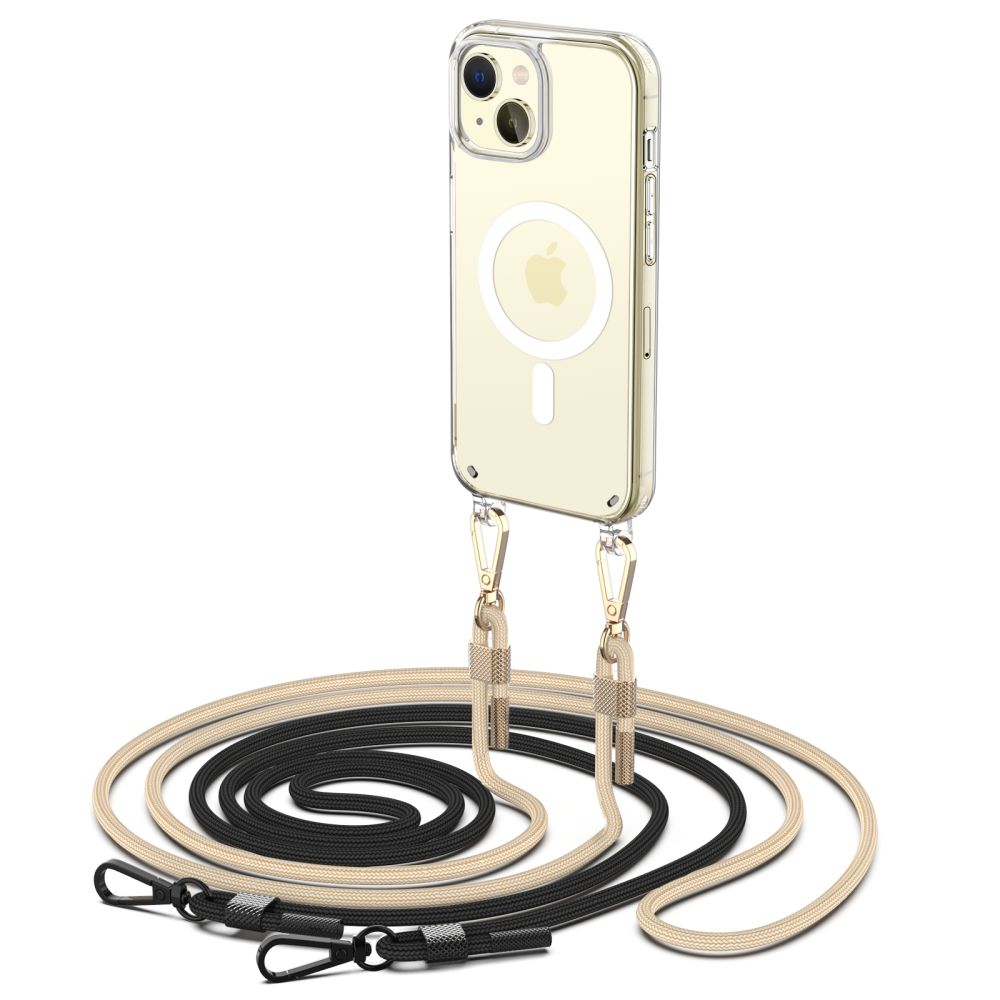 ETUI ZE SMYCZKĄ TECH-PROTECT FLEXAIR CHAIN MAGSAFE IPHONE 15 CZARNA I BEŻOWA