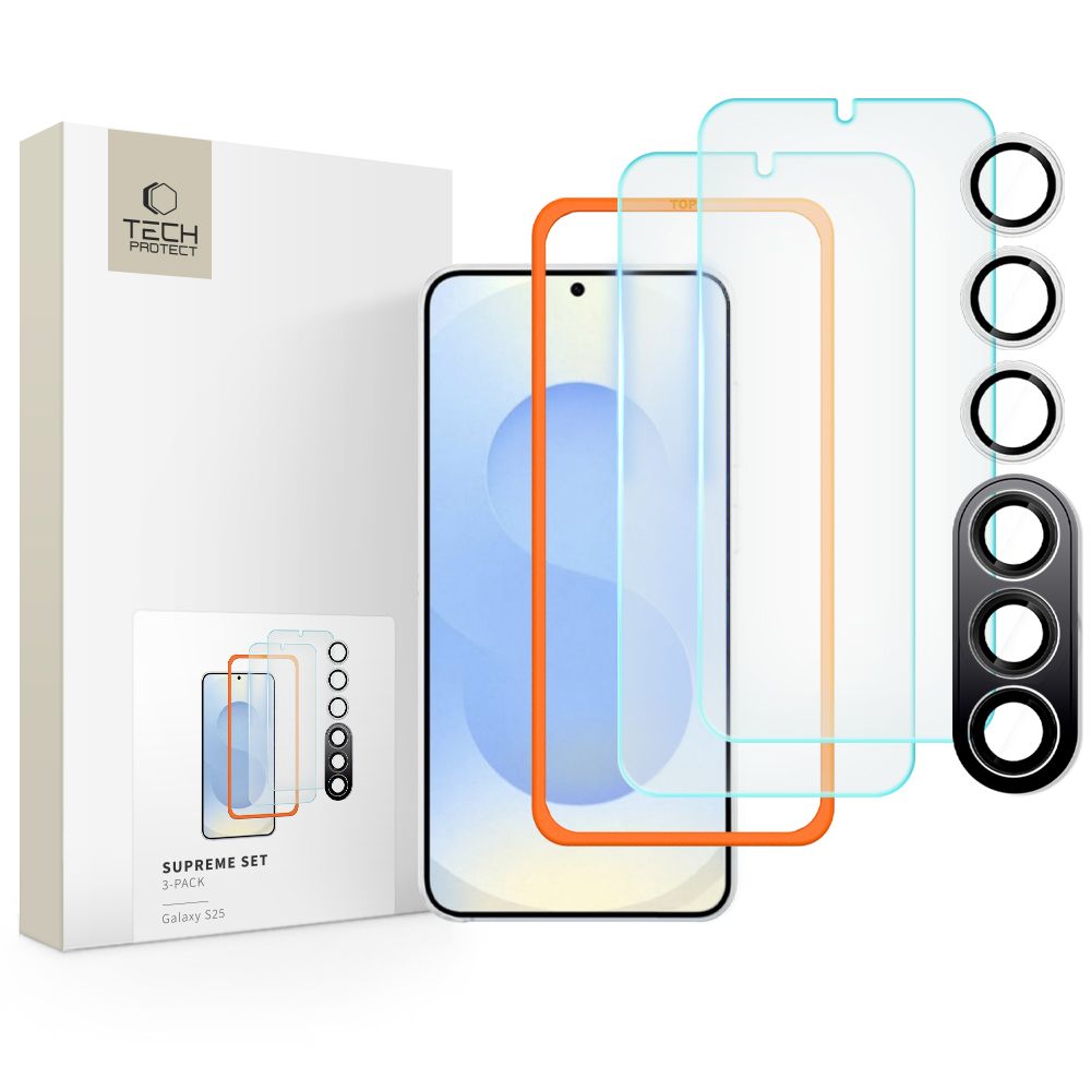 SZKŁO HARTOWANE TECH-PROTECT SUPREME SET 3-PACK SAMSUNG GALAXY S25 CLEAR