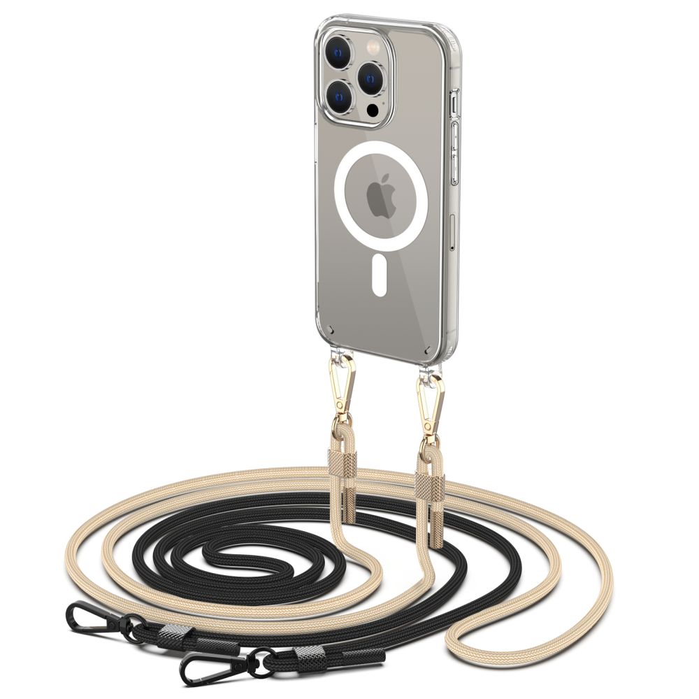 ETUI ZE SMYCZKĄ TECH-PROTECT FLEXAIR CHAIN MAGSAFE IPHONE 15 PRO MAX CZARNA I BEŻOWA