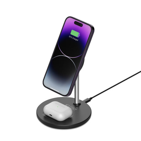 ŁADOWARKA INDUKCYJNA 2W1 TECH-PROTECT QI15W-A21 2IN1 MAGNETIC MAGSAFE WIRELESS CHARGER CZARNA