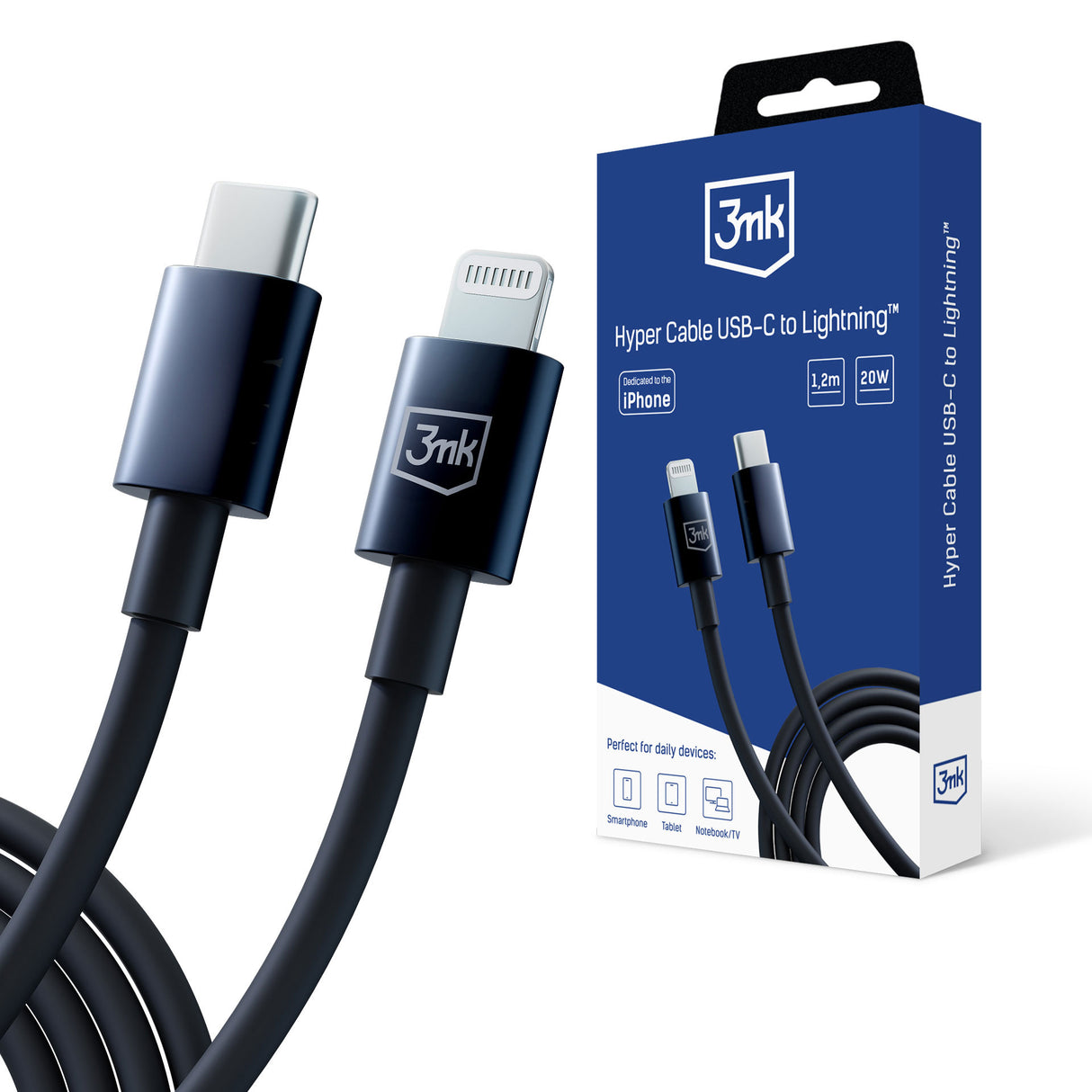 KABEL 3MK HYPER CABLE C TO LIGHTNING 20W 1.2M BLACK CZARNY