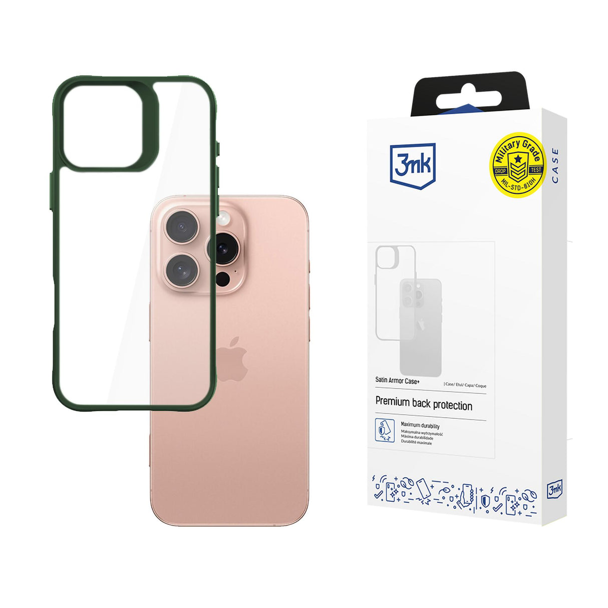 ETUI APPLE IPHONE 16 PRO - 3MK SATIN ARMOR CASE+ GREEN ZIELONE
