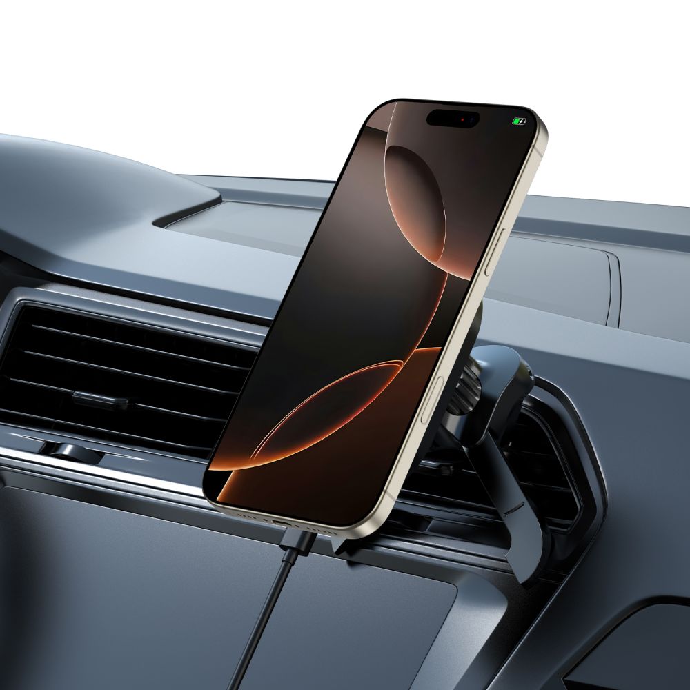 UCHWYT SAMOCHODOWY Z ŁADOWANIEM INDUKCYJNYM TECH-PROTECT MM15W-V6 MAGNETIC MAGSAFE STABLE VENT CAR MOUNT WIRELESS CHARGER 15W CZARNY