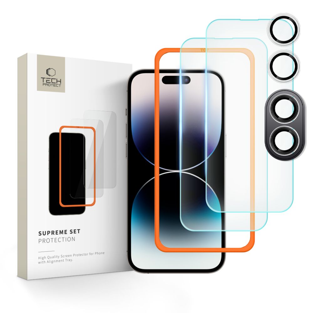 ZESTAW SZKIEŁ HARTOWANYCH TECH-PROTECT SUPREME SET 3-PACK IPHONE 16 CLEAR