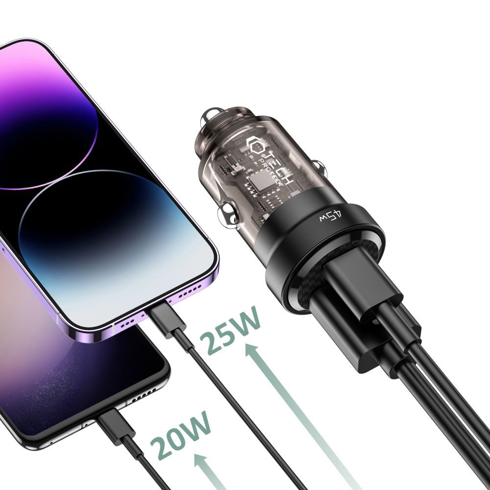 ŁADOWARKA SAMOCHODOWA TECH-PROTECT CC45W 2-PORT CAR CHARGER PD45W/QC3.0 CZARNA
