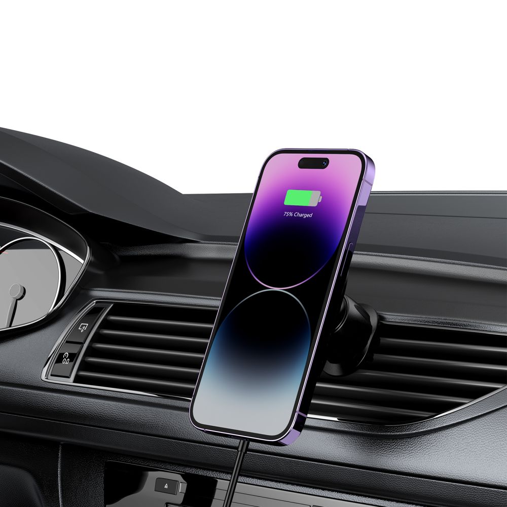 UCHWYT SAMOCHODOWY DO KRATKI Z ŁADOWANIEM INDUKCYJNYM TECH-PROTECT MM15W-V1 MAGNETIC MAGSAFE VENT CAR MOUNT WIRELESS CHARGER 15W CZARNY