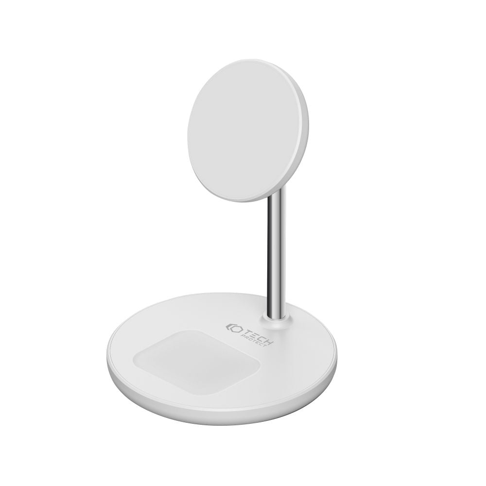 ŁADOWARKA INDUKCYJNA 2W1 TECH-PROTECT QI15W-A21 2IN1 MAGNETIC MAGSAFE WIRELESS CHARGER BIAŁA