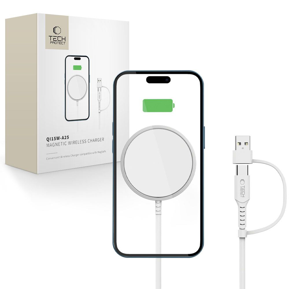 ŁADOWARKA INDUKCYJNA TECH-PROTECT QI15W-A25 MAGNETIC MAGSAFE WIRELESS CHARGER BIAŁA