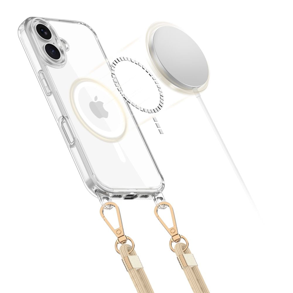 ETUI ZE SMYCZKĄ TECH-PROTECT FLEXAIR CHAIN MAGSAFE IPHONE 16 CZARNĄ I BEŻOWĄ