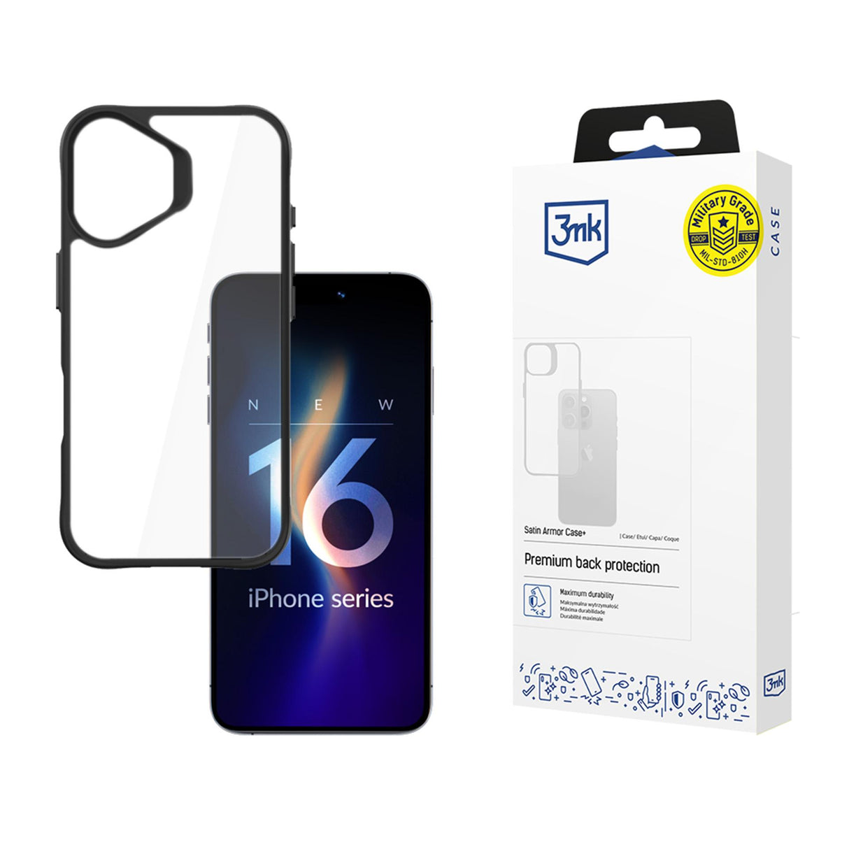 ETUI APPLE IPHONE 16 PLUS - 3MK SATIN ARMOR CASE+ CZARNE