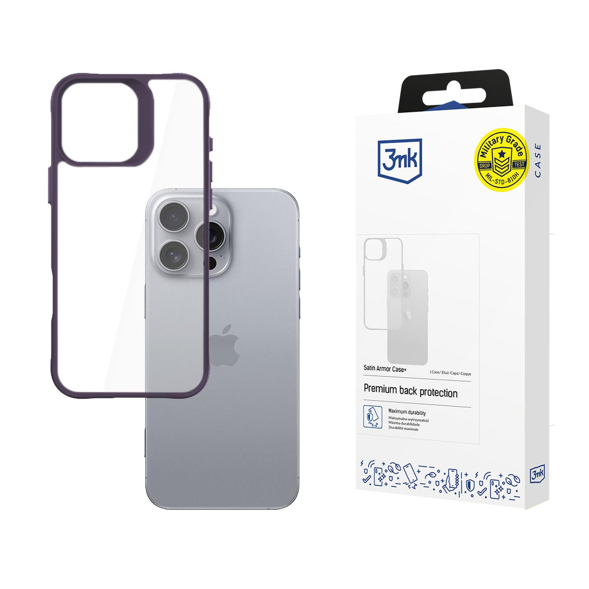 ETUI APPLE IPHONE 16 PRO MAX - 3MK SATIN ARMOR CASE+ PURPLE FIOLETOWE