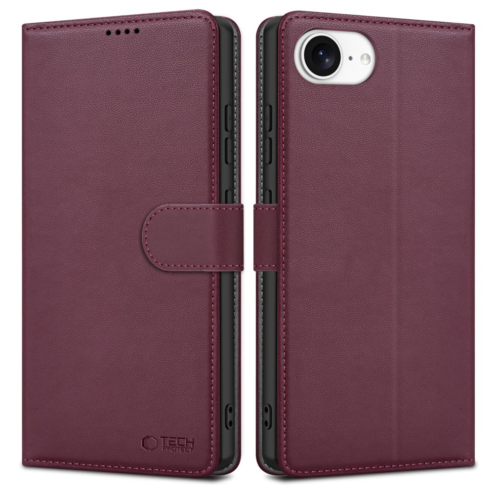 ETUI OTWIERANE TECH-PROTECT WALLET IPHONE 16E MULBERRY CIEMNO FIOLETOWE