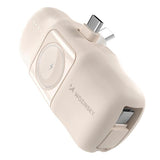 MINI POWERBANK WOZINSKY WF16-YCS 5000MAH 15W USB-C Z WBUDOWANYM KABLEM USB-C I ŁADOWARKĄ DO APPLE WATCH - BEŻOWY