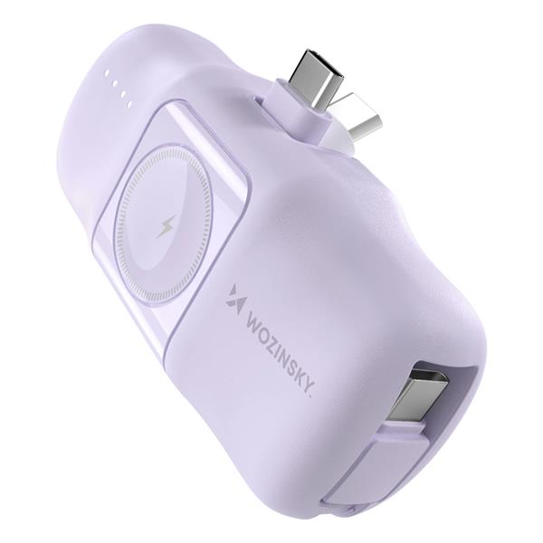 MINI POWERBANK WOZINSKY WF16-YCS 5000MAH 15W USB-C Z WBUDOWANYM KABLEM USB-C I ŁADOWARKĄ DO APPLE WATCH - FIOLETOWY