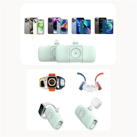 MINI POWERBANK WOZINSKY WF16-YCS 5000MAH 15W USB-C Z WBUDOWANYM KABLEM USB-C I ŁADOWARKĄ DO APPLE WATCH - ZIELONY